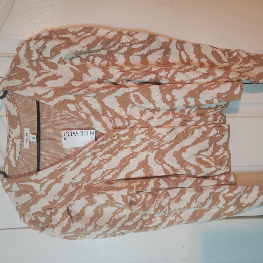 Nine West Tan and White Cardigan Sweater